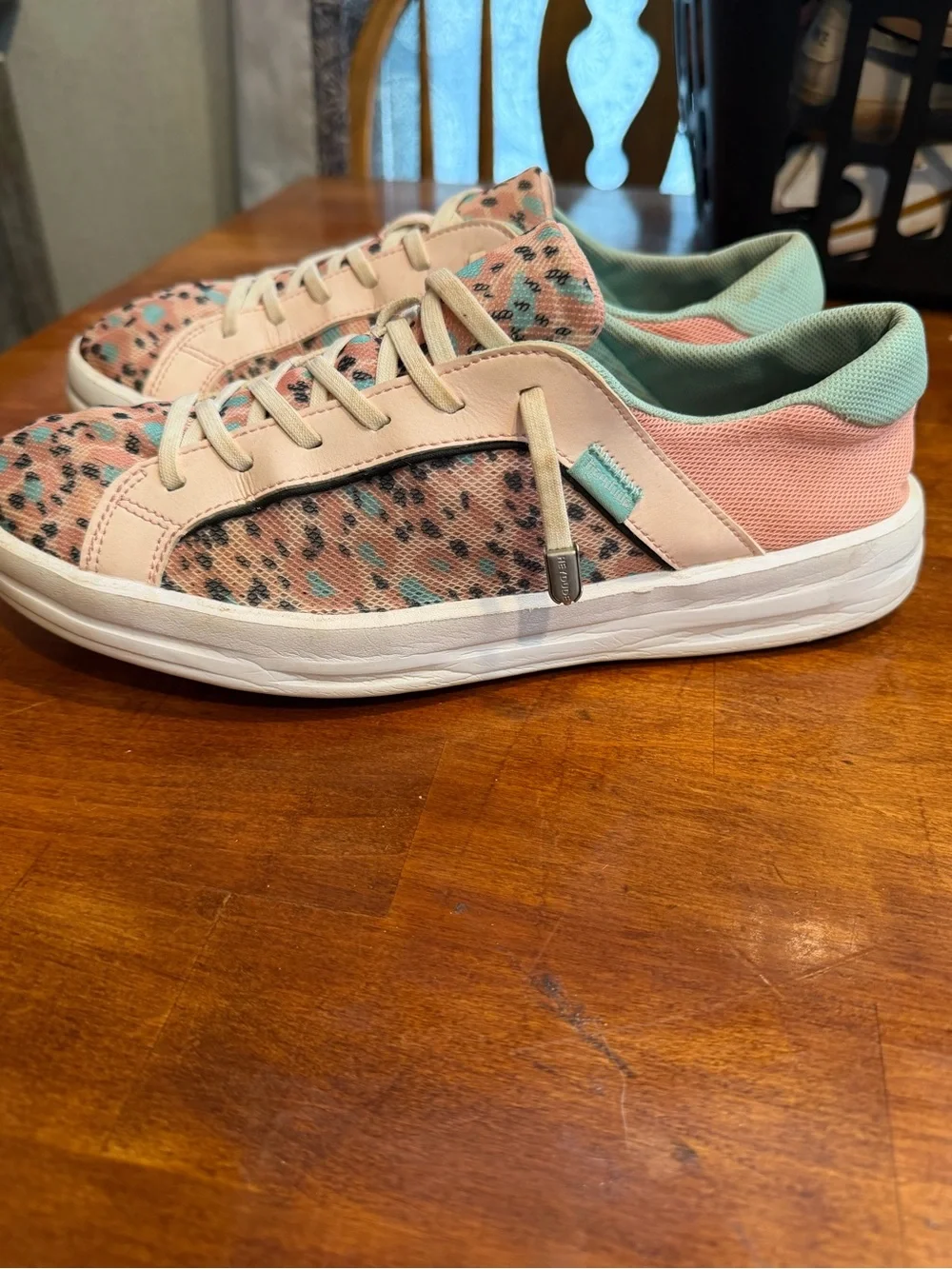 Hey Dude Women's Blush Pink Leopard-Print Sneakers with Mint Accents - Picture 2 of 4